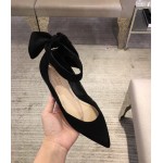 Black Suede Back Bow Point Head Ballerina Ballets Sandals Flats Shoes